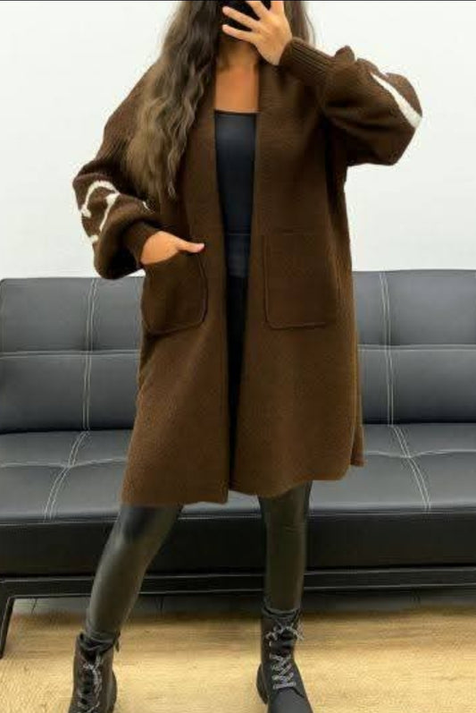 Manteau bi-matière chocolat